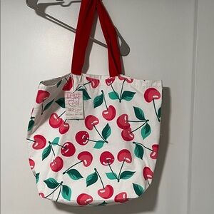 Fruit-Print Cherry Canvas Tote Bag - Red/Green